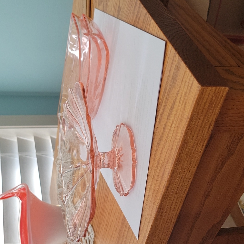 Pink depression glass stand with 2 Free Bowls